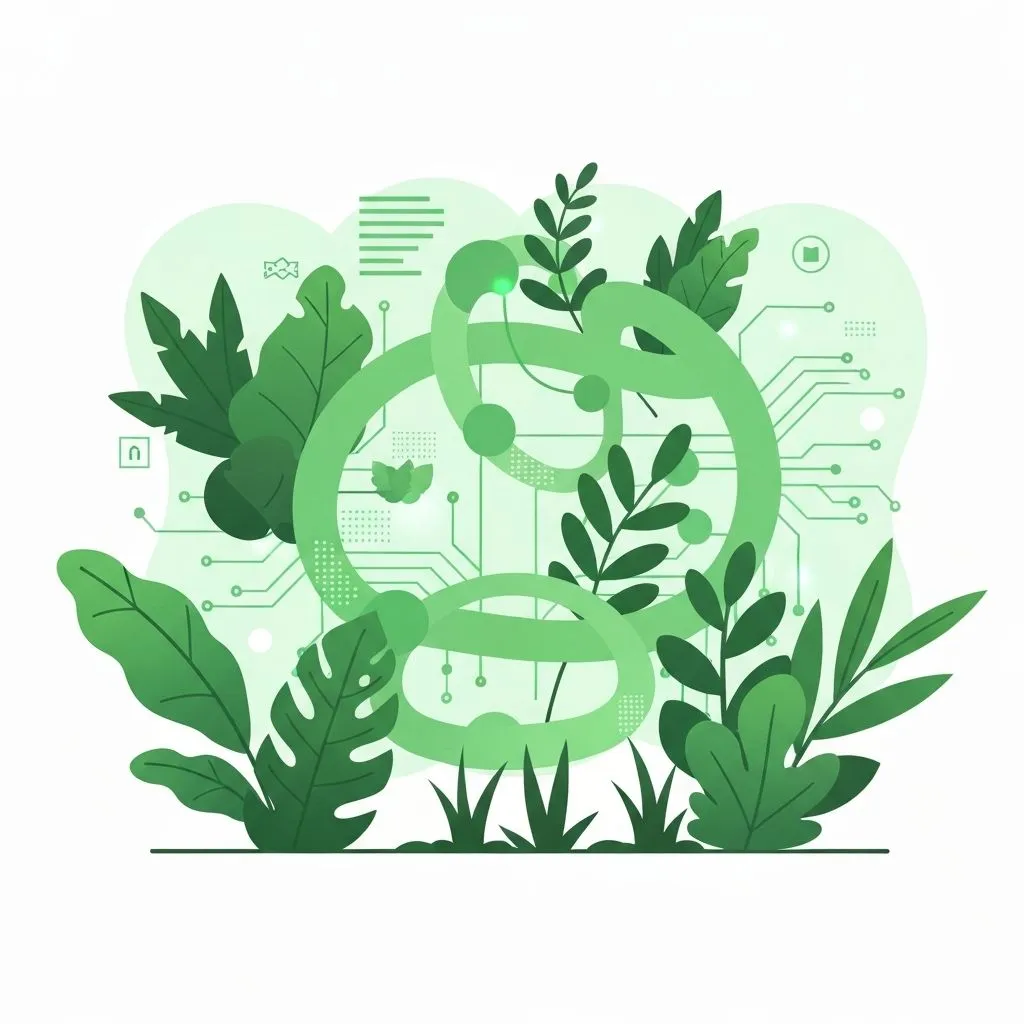 Green IT concept - réseau technologique écologique avec des feuilles naturelles