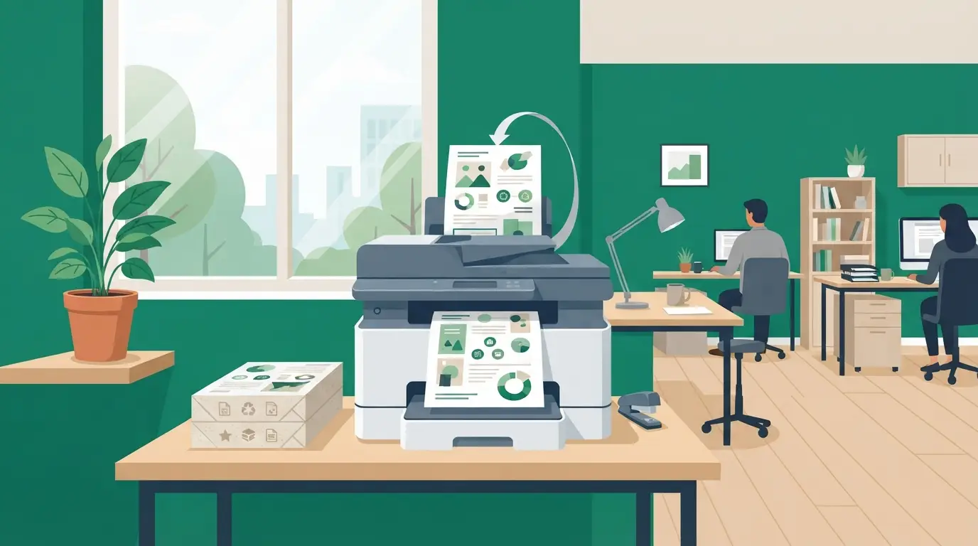 Illustration de Imprimer moins, imprimer mieux : Recto-verso, papier recyclé, mutualisation : le bureau sans gaspillage