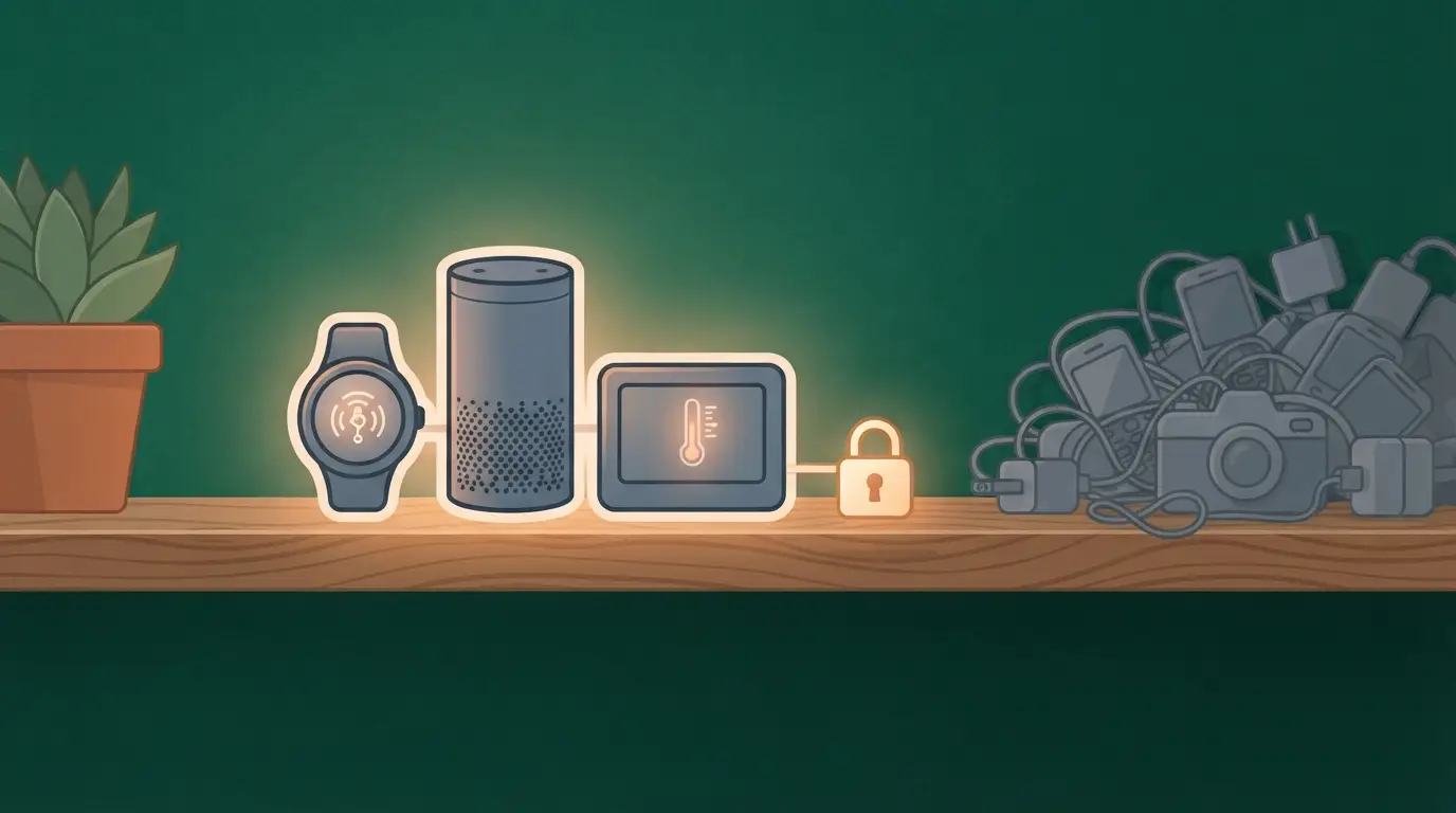 Illustration de Objets connectés : choisir, sécuriser, faire durer : Montres, enceintes, domotique : le connecté utile, sans accumulation