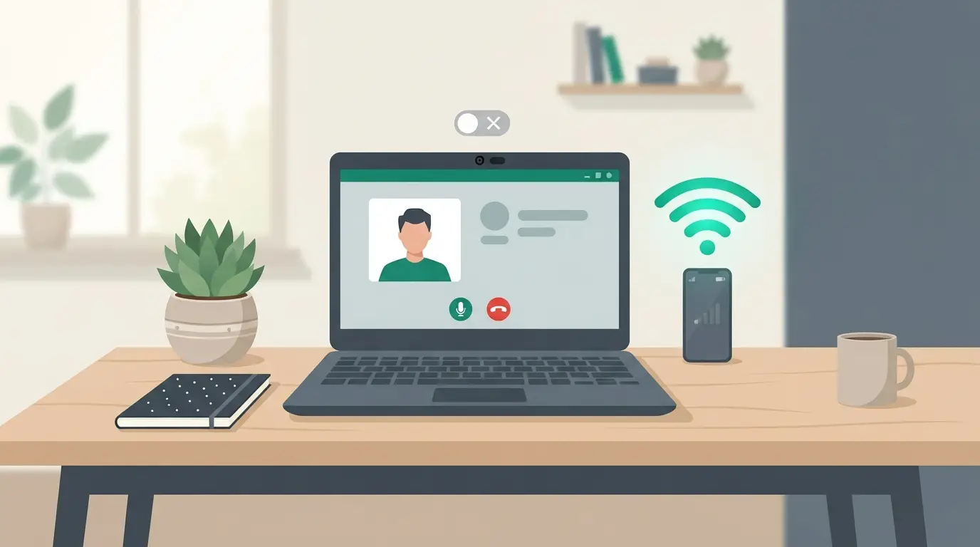 Illustration de Télétravail et visioconférence sobres : Caméra, réseau, matériel : travailler à distance sans alourdir la facture