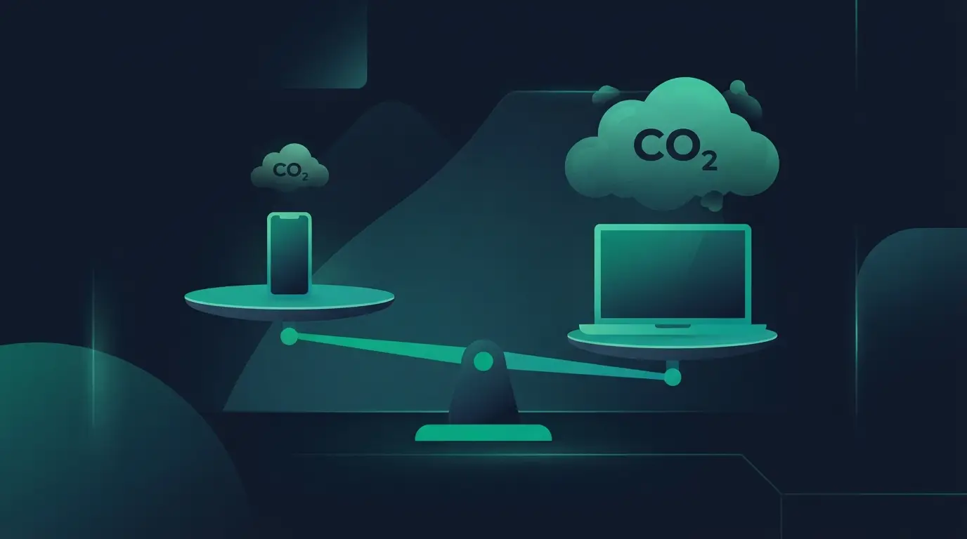 Balance comparant smartphone et portable avec nuages de CO₂