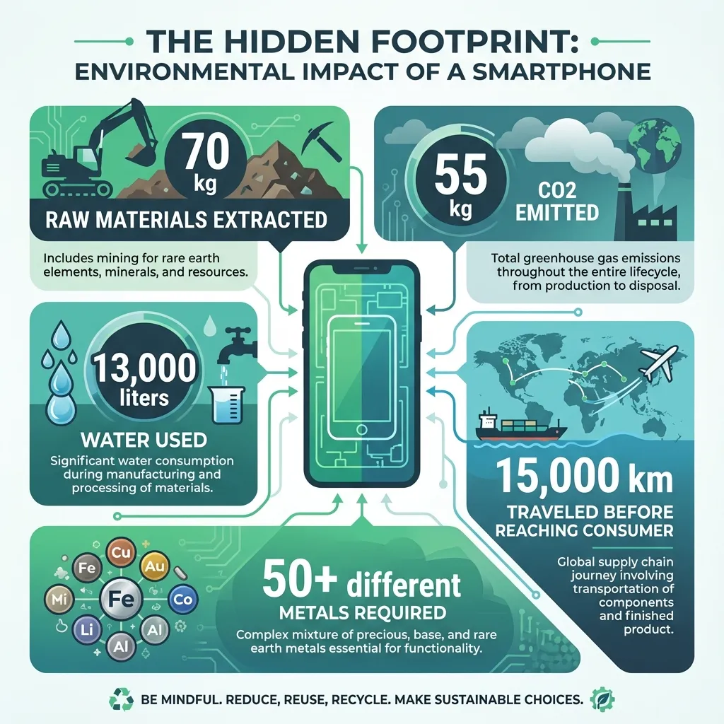 Infographie détaillée de l'impact environnemental d'un smartphone